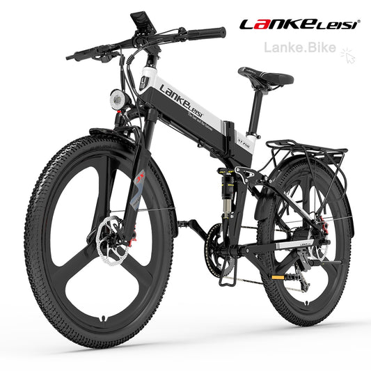 LANKELEISI XT750 Sports Edition Folding Electric Mountain Bike – 500W Motor, 12.8Ah Battery, 26” Tires