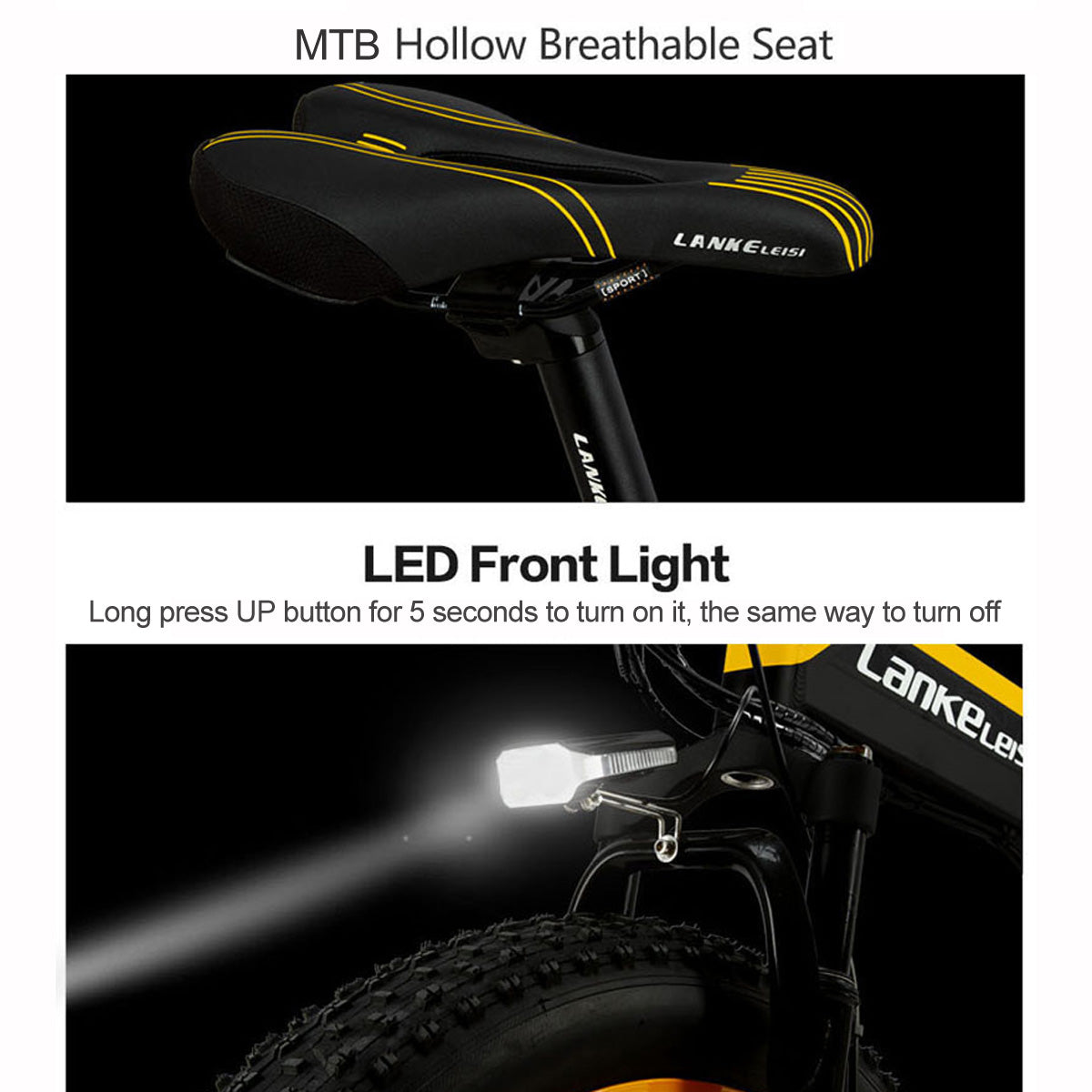 Lankeleisi T750plus 1000W 5-Grade Pedal Assist Power System Electric Fat Tire Bike, 26*4.0 Ruota pneumatica della neve, entrambi freno a disco, batteria rimovibile di grande capacità, 27 velocità