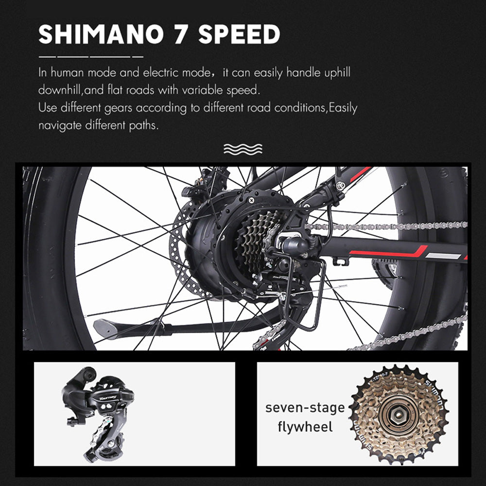 MX01 26 Inch Folding Electric Bicycle, 48V 1000W Kraftfull motor, berg Bike Fat Bike, 5-nivå Pedal Assist Snow Bike