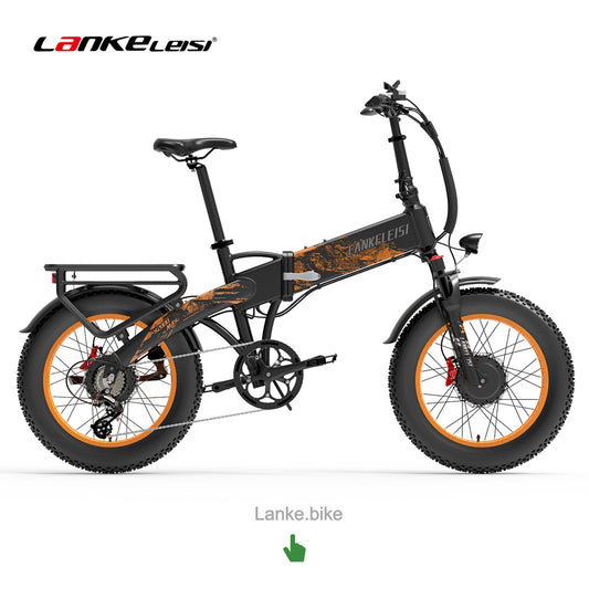Bicicletta elettrica pieghevole fat bike LANKELEISI X2000 MAX a doppio motore – 1000 W per motore (2000 W combinati, UE: 250 W per motore), velocità massima 48 km/h, batteria Samsung 48V 20Ah, autonomia 130 km, pneumatici fat da 20"