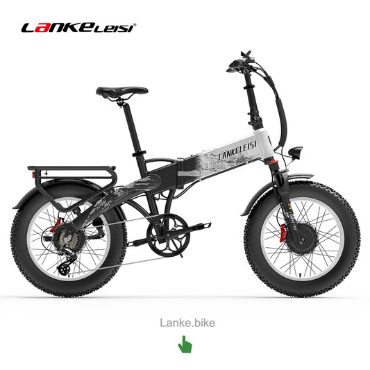 Bicicletta elettrica pieghevole fat bike LANKELEISI X2000 MAX a doppio motore – 1000 W per motore (2000 W combinati, UE: 250 W per motore), velocità massima 48 km/h, batteria Samsung 48V 20Ah, autonomia 130 km, pneumatici fat da 20"