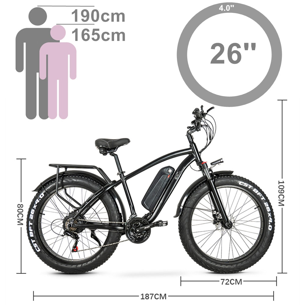 M26 750W Powerful Electric Bike 26 Inch Fat Tire Mountain Bike Snow Bike 48V 15Ah Lithium Battery Fast Speed