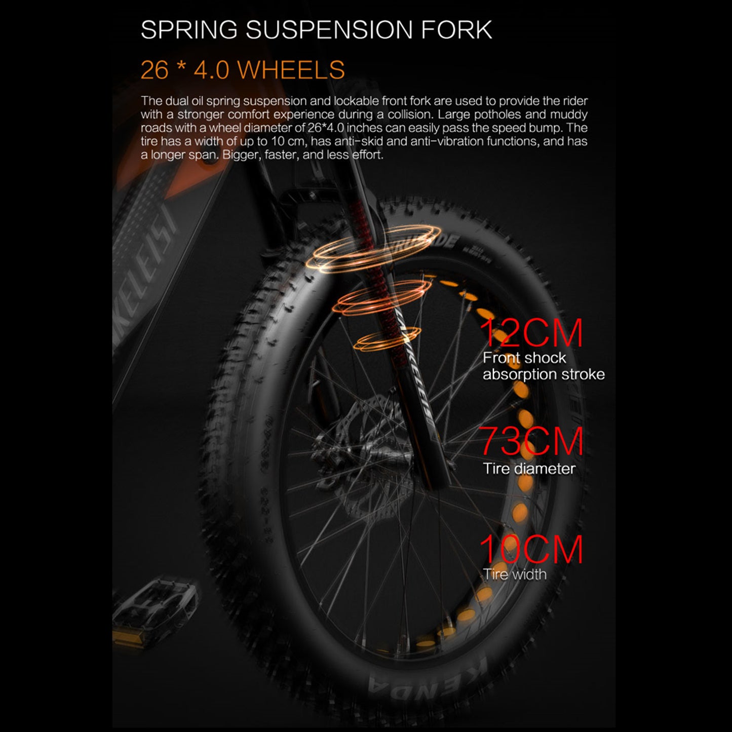 Lankeleisi RV800 PLUS 48V 15Ah Bici elettrica alla moda 26 pollici 7 Sistema di trasmissione della velocità fino a 52Km/h anteriore e posteriore idraulico Freno a disco