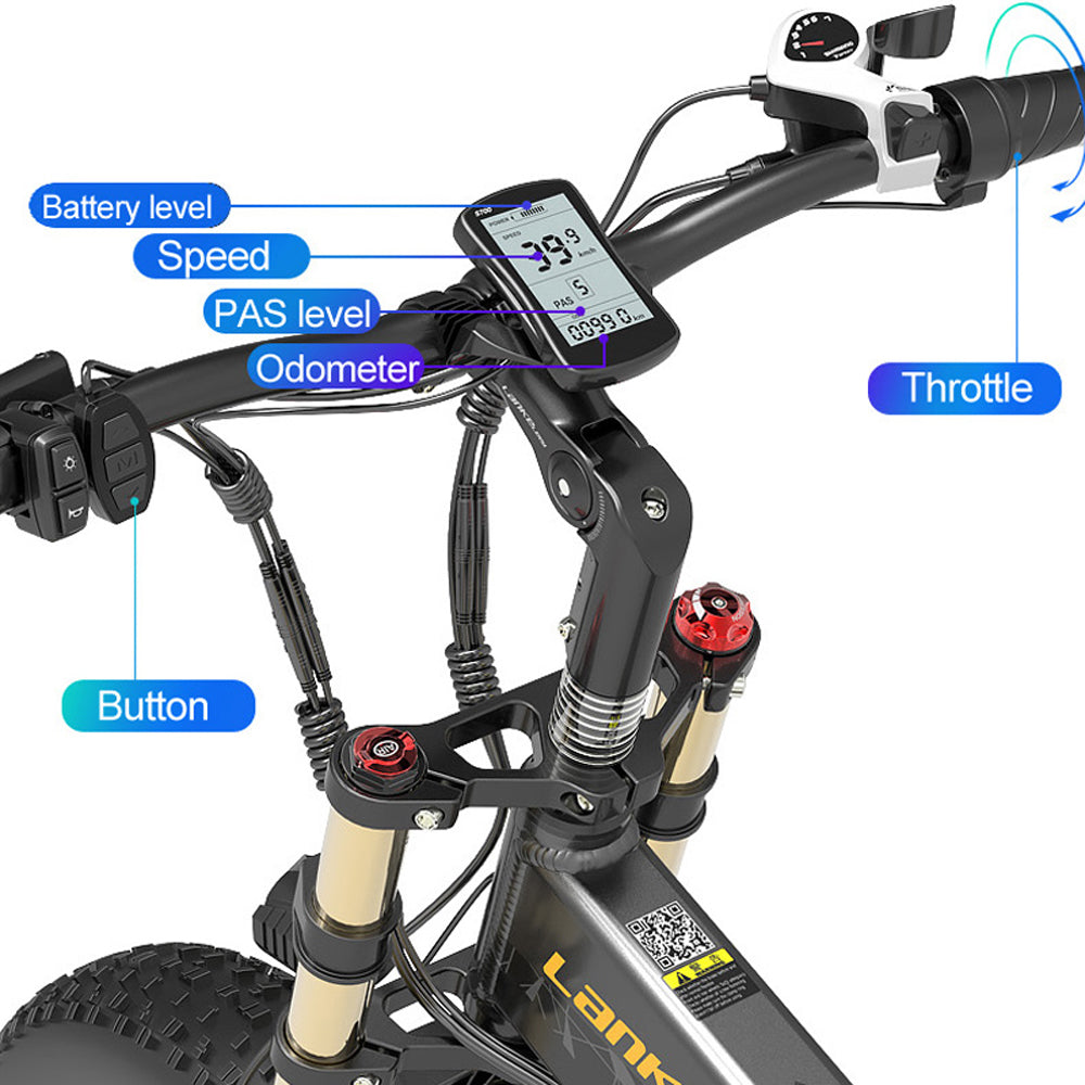 Lankeleisi X3000plus Forcella anteriore 20 pollici 4.0 Fat Tire Snow Bike, Bici da montagna pieghevole, 1000W motore, Suspensione completa, Forcella anteriore aggiornata