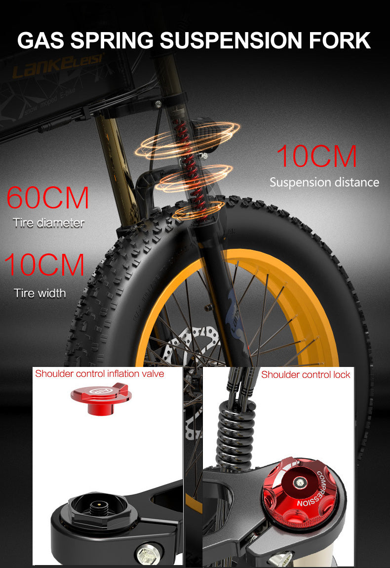 Lankeleisi X3000plus Luftfront gaffel 20 tum 4.0 Fat Tire Snow Bike, Folding Mountain Bike, 1000W Motor, Full Suspension, Uppgraderad Front Fork