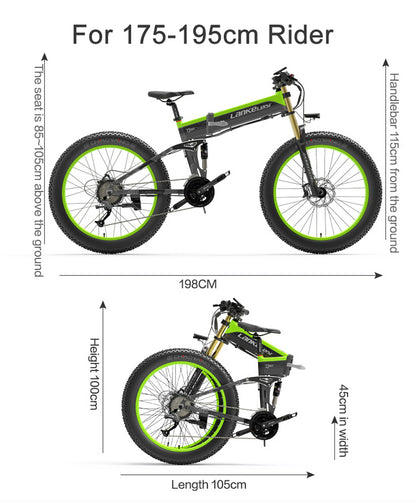 Lankeleisi XT750Plus 1000W Potente bici elettrica del pneumatico grasso, Assist di pedale di 5 livelli, 48V 14.5A/17.5A Batteria al litio di grande capacità, adotta la forcella di discesa a doppia sospensione della spalla