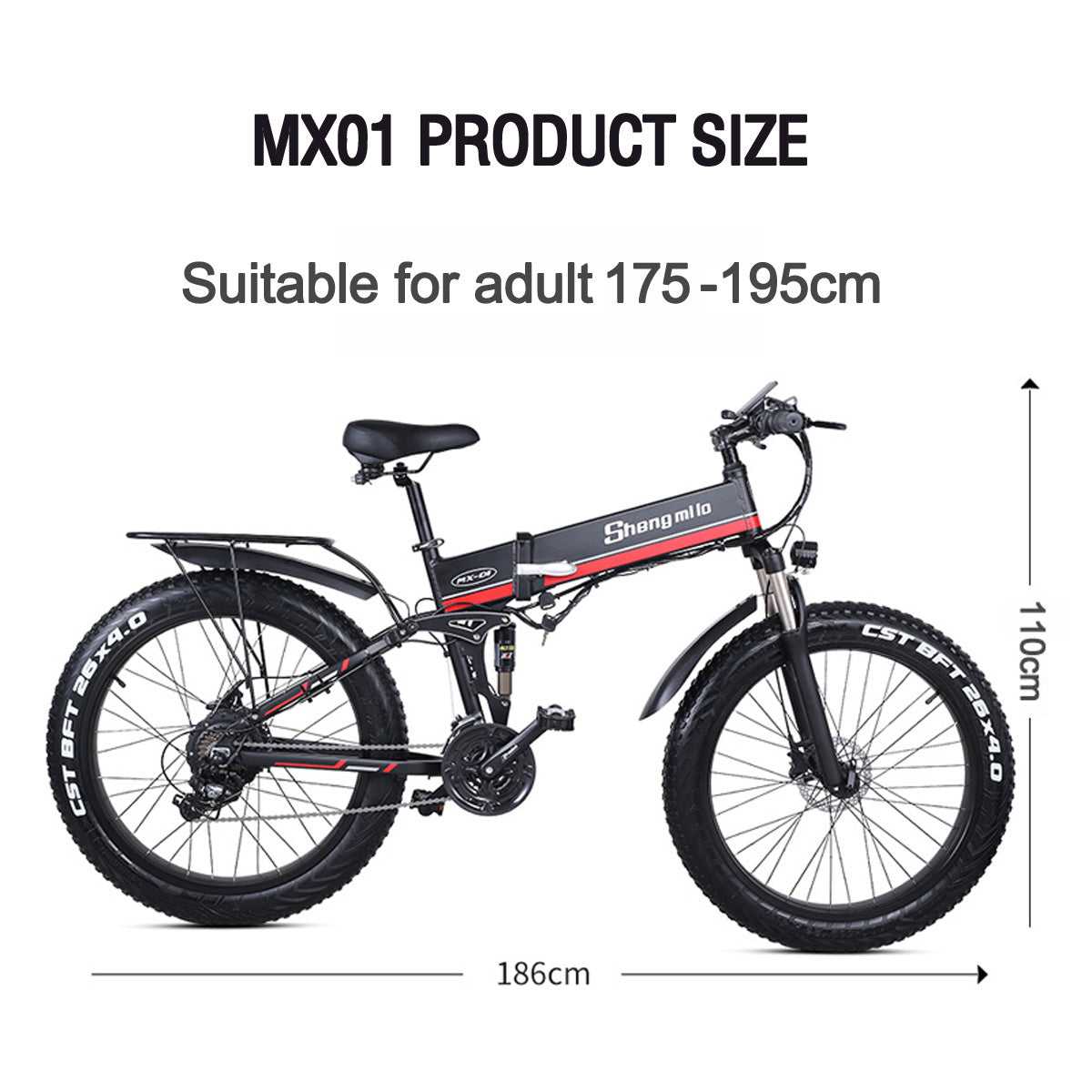 MX01 26 pollici pieghevole bicicletta elettrica, 48V 1000W Motore potente, Montagna Bike Fat, bici da corsa a 5 livelli Assist Snow Bike