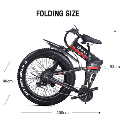 MX01 26 Inch Folding Electric Bicycle, 48V 1000W Kraftfull motor, berg Bike Fat Bike, 5-nivå Pedal Assist Snow Bike