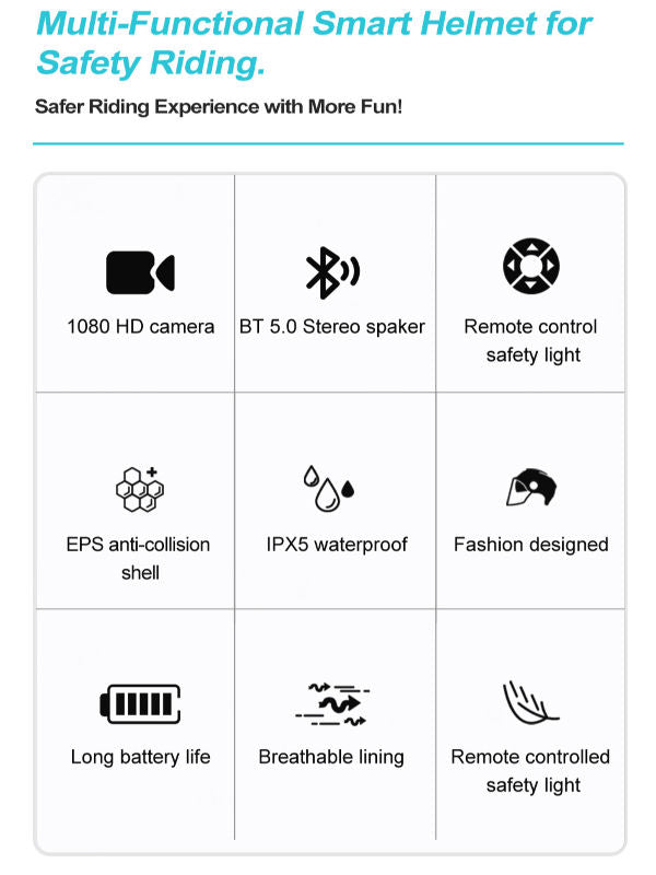 Bluetooth Calling Smart Helmet con fotocamera per registratore di guida incorporata, Visiera staccabile,Turchia segnale circolare, per Commuter urbano