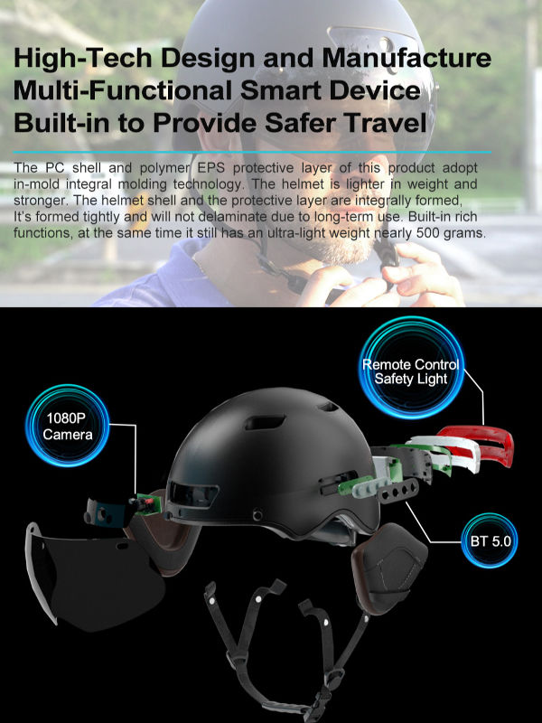 Bluetooth Calling Smart Helmet con fotocamera per registratore di guida incorporata, Visiera staccabile,Turchia segnale circolare, per Commuter urbano