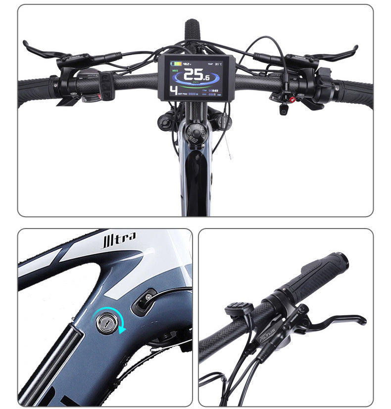 bici elettrica del fibra di carbonio da 7,5 pollici, adpopt 350W / 500W motore, forcella anteriore dell'ammortizzatore dell'aria, 27 Speed Mountain Bike