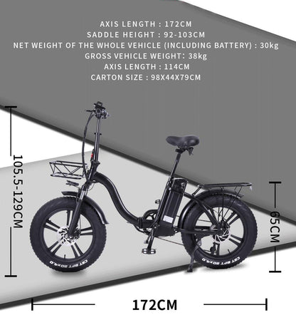 CMACEWHEEL Y20-NEW 750W 20 inch pliabil E-bike Anvelopă grasă Mountain Bike Snow 48V 17A Bicicletă electrică Frână cu disc dublu