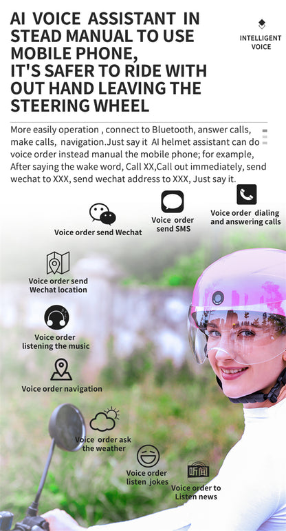 AI Smart Hjälm med Front & Rear HD Built-in Camera, Bluetooth Calling och WIFI, Support Phone APP Live Check, Spara och dela