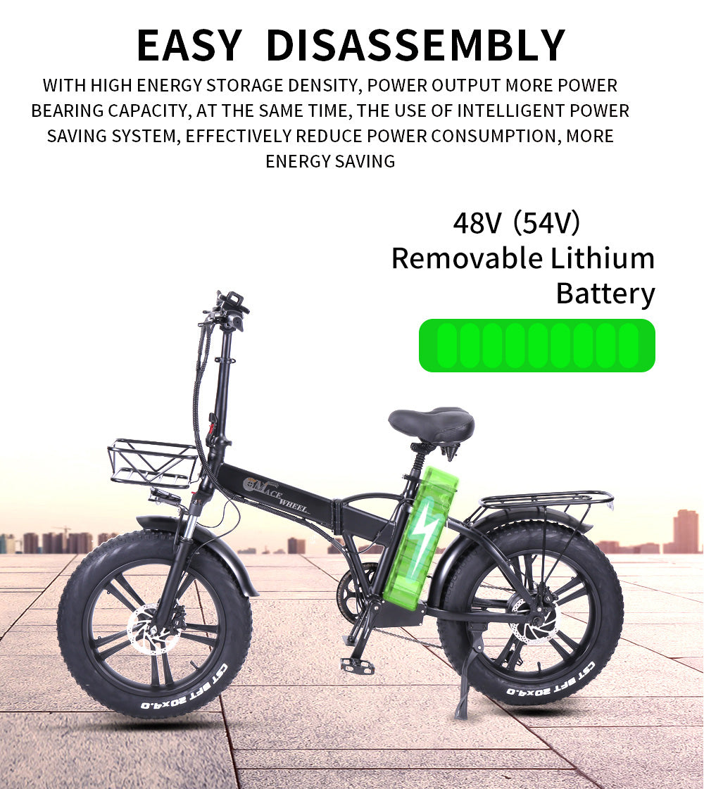 GW20 IW 20 Inch Folding Electric Bike, Integrated Wheel, 48V 750W Fat Tire Bicycle 30-45km/h Speed