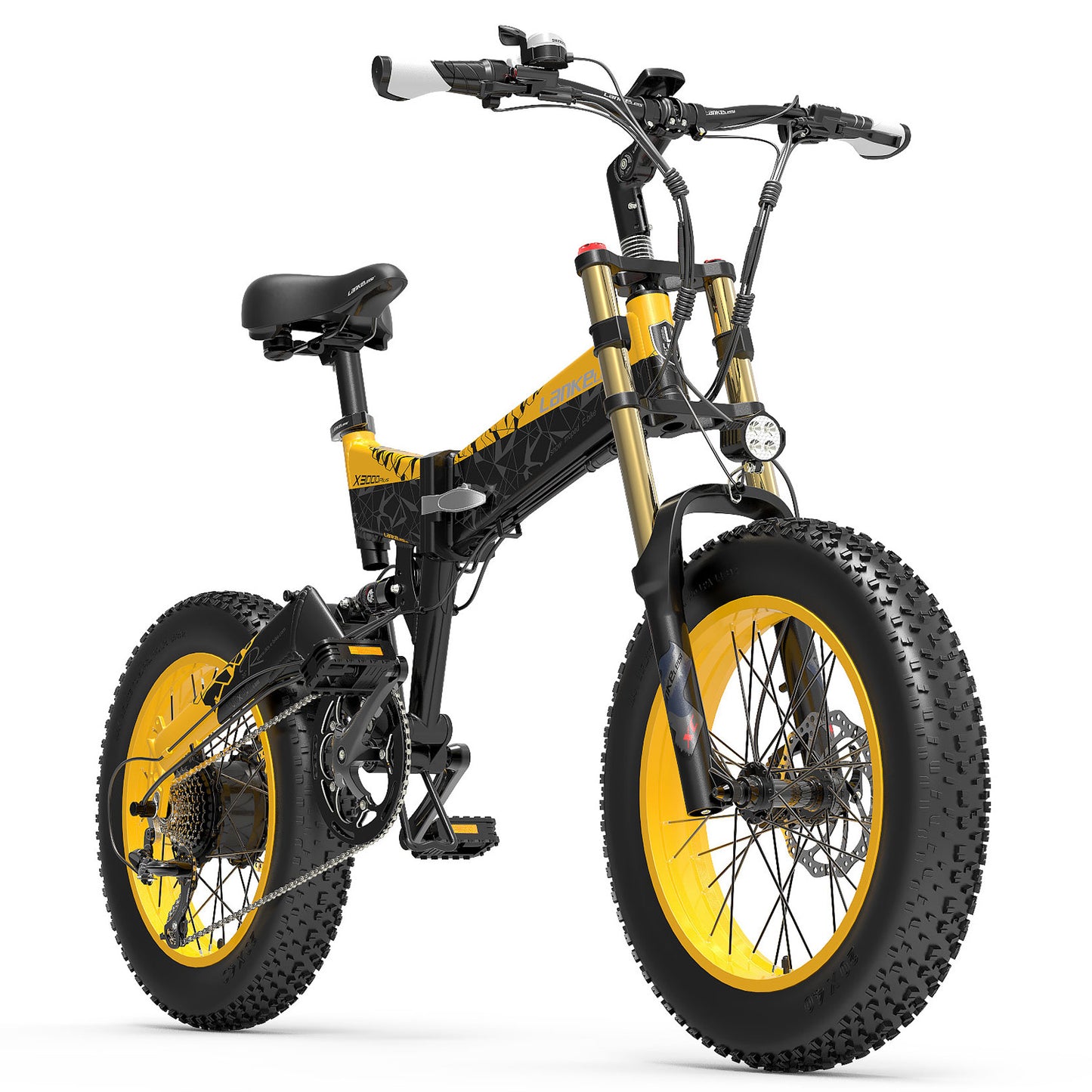 Lankeleisi X3000plus Luftfront gaffel 20 tum 4.0 Fat Tire Snow Bike, Folding Mountain Bike, 1000W Motor, Full Suspension, Uppgraderad Front Fork