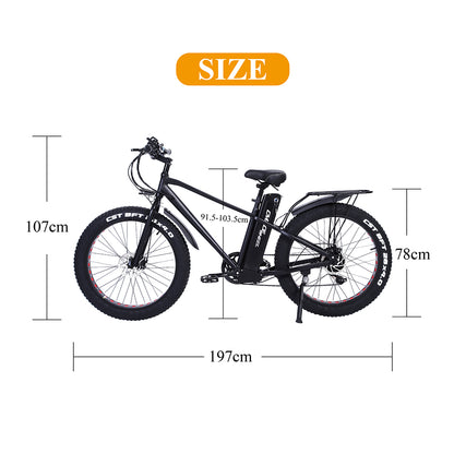 KS26 750W Powerful Electric Bike, 26 tum 4.0 Fat Tire Mountain Bike, 48V 20Ah Battery, Front & Rear Disc Brake